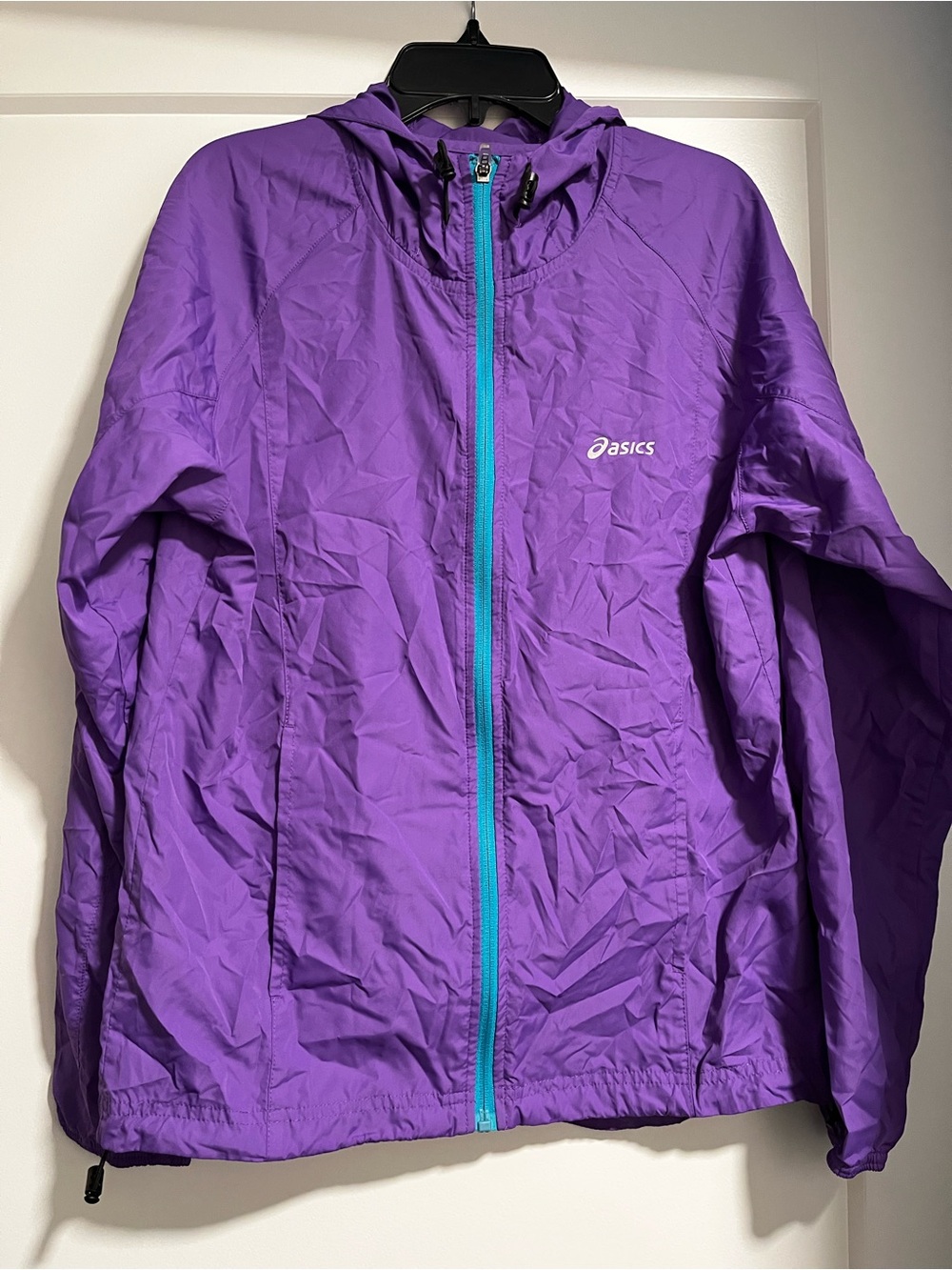 Asics Purple and Teal Hooded Water Resistant Windbreaker Full Zip